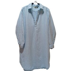Dolma 100% Linen Tunic Dress Small Blue Relaxed Resort Wear Vacation Cover Up